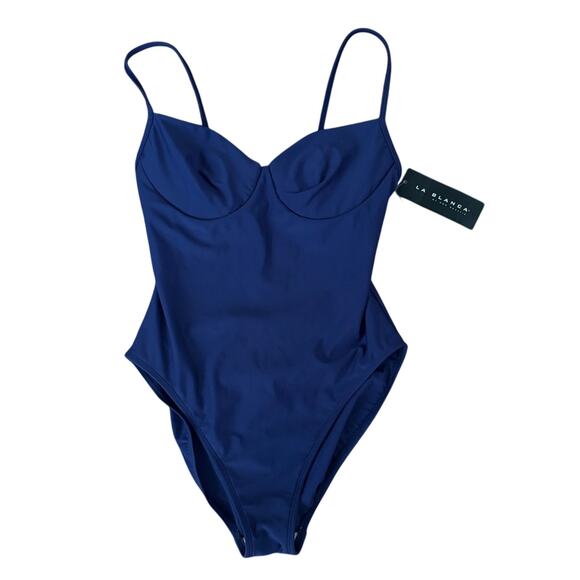 La Blanca Balconette Underwire One-Piece Swimsuit Navy NEW - Picture 1 of 4